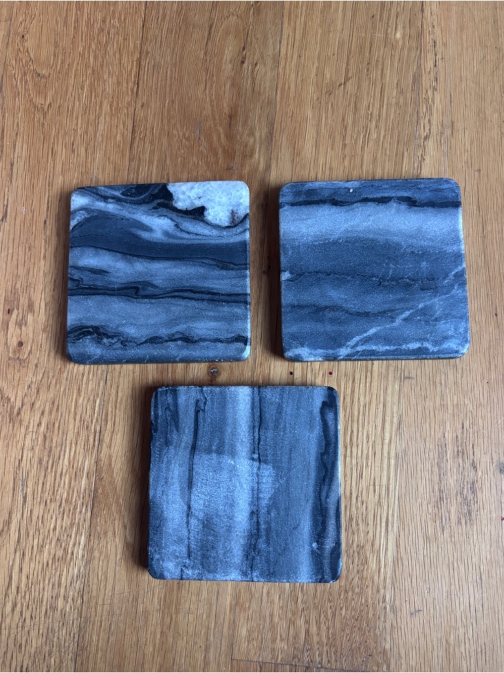 Coasters Set Marble Granite Stone Gray White Square Drinkware Table Black Cup